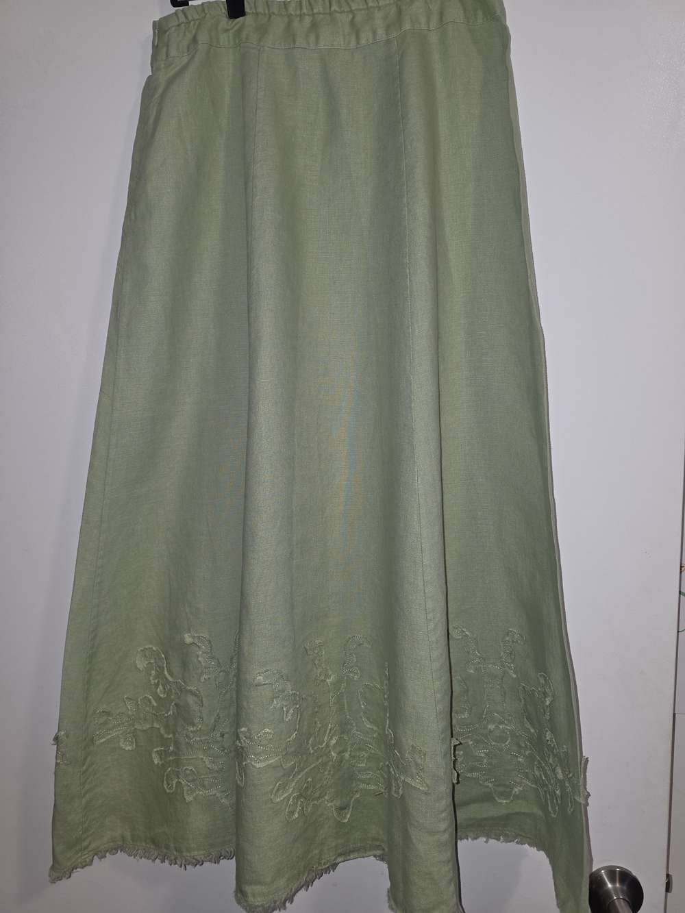 Sage Green Embroidered A-Line Maxi Skirt
